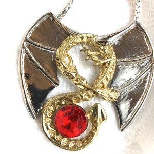 Winged Dragon Silver & Gold Color Metal Necklace